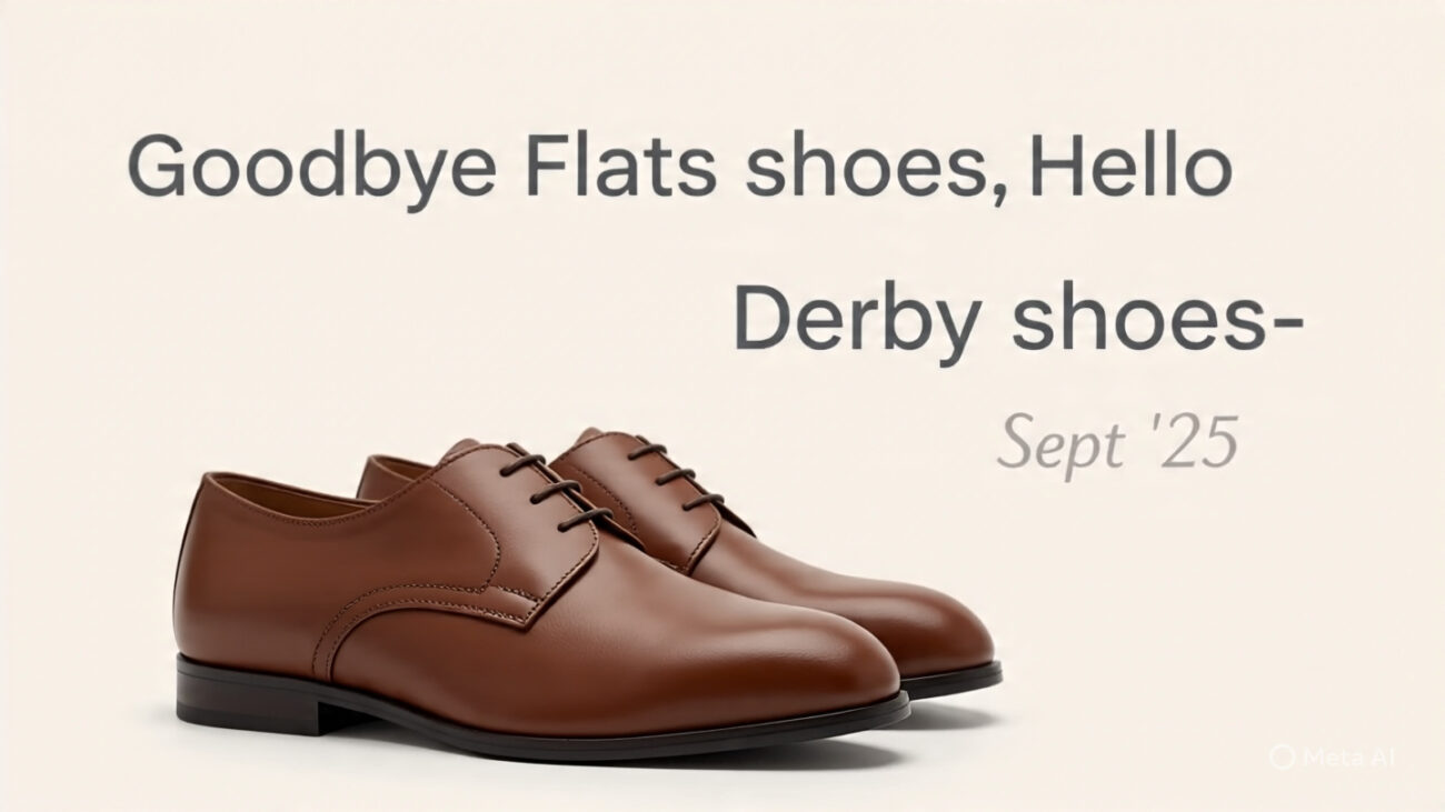 7 Must-Have Reasons Derby Shoes Are the Game-Changing French Trend This Fall 7 minimalistic graphic with the text goodbye flats