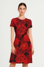 Red Floral A-Line Dress