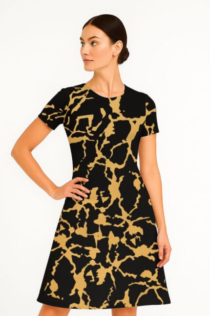Black and Gold A Line Dress