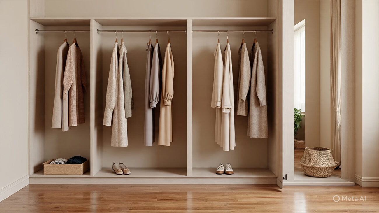 30 Outfits, 10 Pieces: Master the Art of Wardrobe Math 5 a serene image of an airy minimalist 1