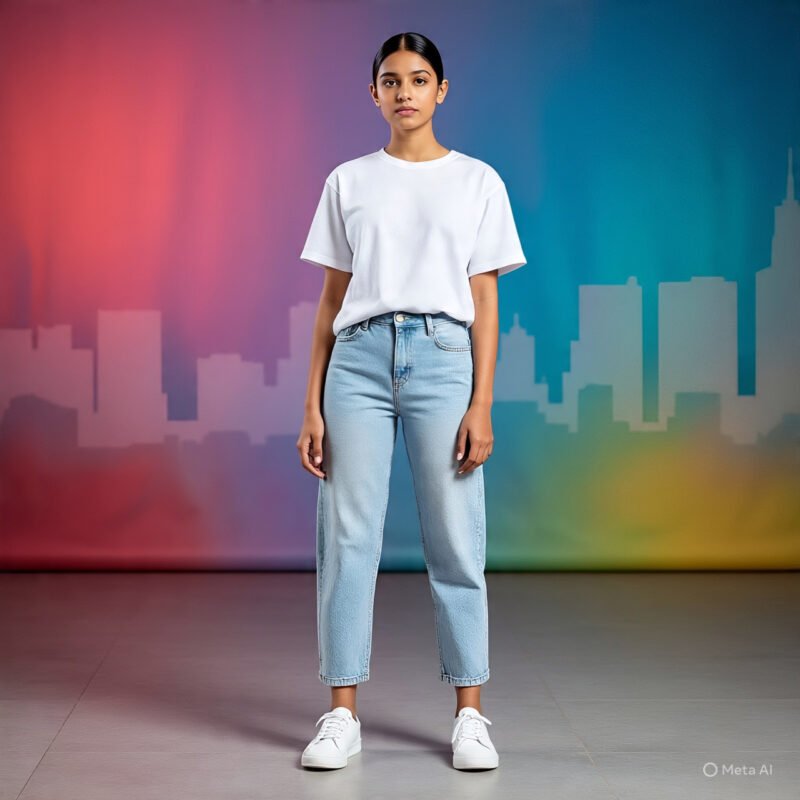 White T-Shirts for Women: 12 Killer Ways to Style Jeans and a T-Shirt in 2025 4 indian gen z girl in light blue