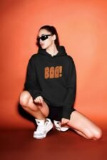 Halloween Hoodie – Unisex 300 GSM Black Hoodie with BOO Print | Oversized Streetwear