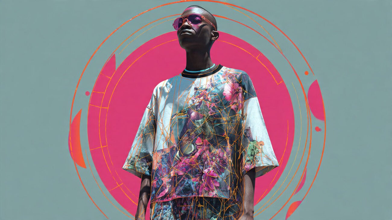 oversized tees with neon ai generated graphics surreal
