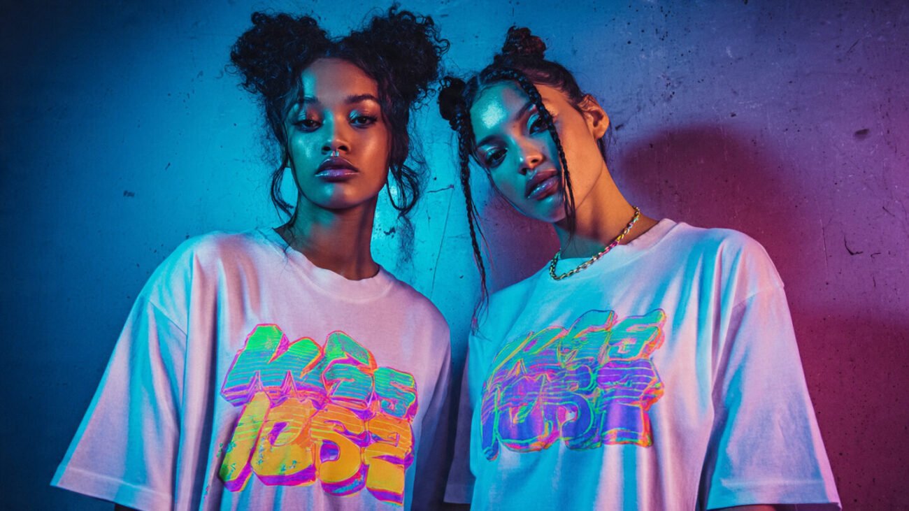 y2k graphic tees with neon gradients