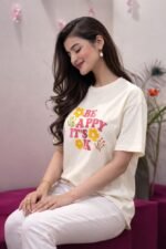 Be Happy It’s OK Women’s Oversized Tee – Cute Positive Graphic Standard Tee - Image 4