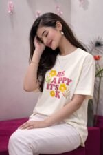 Be Happy It’s OK Women’s Oversized Tee – Cute Positive Graphic Standard Tee - Image 3