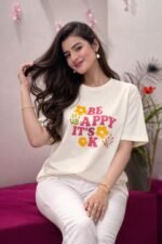 Be Happy It’s OK Women’s Oversized Tee – Cute Positive Graphic Standard Tee - Image 2