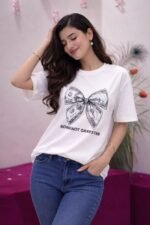 Bowknot Graystar Oversized Tee for Women – Trendy Streetwear Graphic - Image 4
