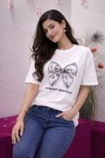 Bowknot Graystar Oversized Tee for Women – Trendy Streetwear Graphic - Image 3