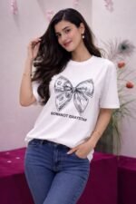 Bowknot Graystar Oversized Tee for Women – Trendy Streetwear Graphic - Image 2