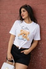 Coffee Break Teddy Oversized T-Shirt – Cute & Cozy Aesthetic Tee for Women - Image 2