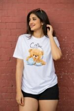 Coffee Break Teddy Oversized T-Shirt – Cute & Cozy Aesthetic Tee for Women - Image 3
