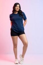 Navy Blue Oversized T-Shirt Women – Classic Soft Cotton Comfort Tee - Image 3