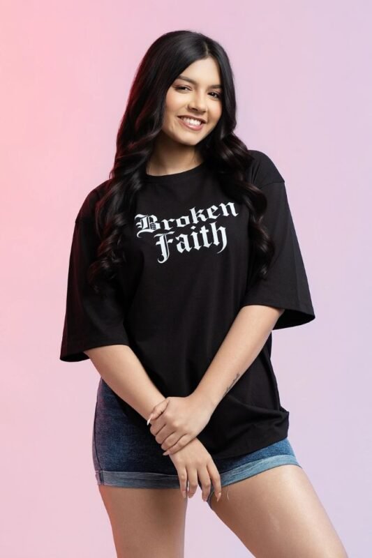 Broken Faith Oversized T-Shirt for women black gothic graphic tee