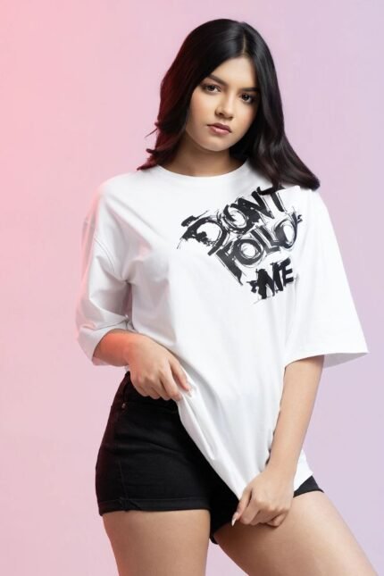 Don’t Follow Me Oversized T-Shirt for women white graphic tee